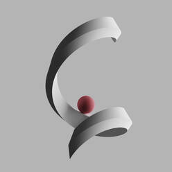 Dreidimensionales Rendering einer roten Kugel, die auf dem Buchstaben C balanciert - DRBF00263