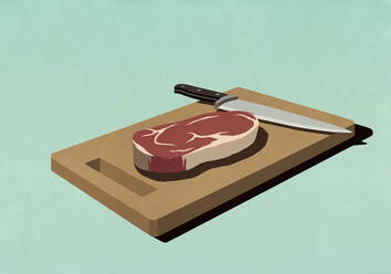 Rohes Steak auf Schneidebrett mit Messer - FSIF06011