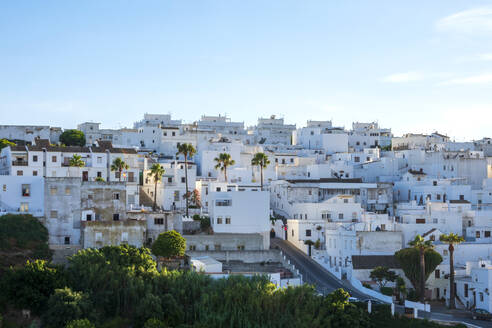 Spanien, Provinz Cádiz, Vejer de la Frontera, Weiß gestrichene Häuser der Stadt auf dem Hügel - NDF01473