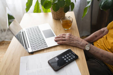 Senior woman using laptop at home - SVKF00352