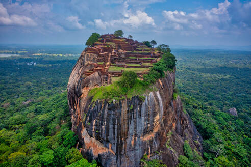 Aerial view of Sigiriya Lion's Rock, a rock fortress located in the northern Matale District, Dambulla, Sri Lanka. - AAEF14663