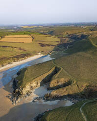 Aerial view of Poly Joke beach, Cornwall, United Kingdom. - AAEF14705
