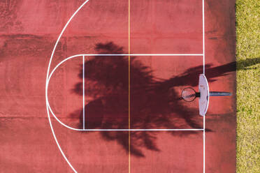 Aerial view of a red basketball field at Astronaut High School, Titusville, Florida, United States. - AAEF14725