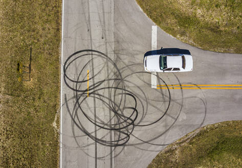 Aerial view of a car in a race circuit, Fellsmere, Florida, United States. - AAEF14735