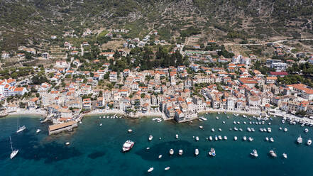 Aerial view of Komiza Bay, Island Vis, Croatia. - AAEF14826