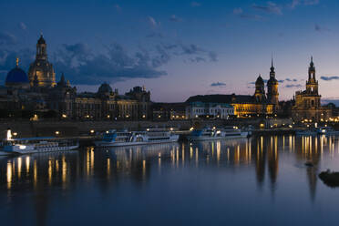 Germany, Saxony, Dresden, Old town waterfront at night - ZMF00505