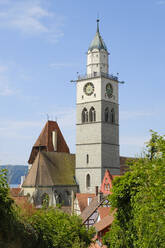 Deutschland, Baden-Württemberg, Uberlingen, Glockenturm der Kirche Sankt Nikolaus - WIF04528