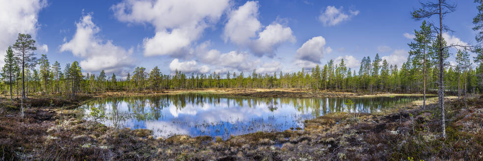 Schweden, Dalarna, Panoramablick auf einen klaren See und den umliegenden Wald - STSF03276