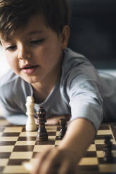 Niedlicher Junge spielt Schach zu Hause - IFRF01706