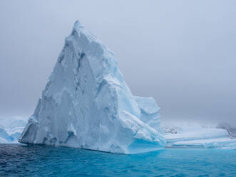 Ein riesiger Eisberg ist auf einem Riff in der Nähe des Eisbergfriedhofs aufgeschlagen, Petermann-Insel, Antarktis, Polarregionen - RHPLF22102