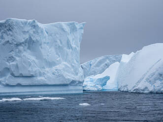 Ein riesiger Eisberg ist auf einem Riff in der Nähe des Eisbergfriedhofs aufgeschlagen, Petermann-Insel, Antarktis, Polarregionen - RHPLF22105