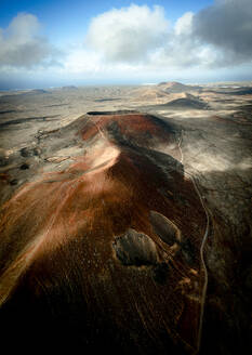 Aerial view of volcanoes at dawn, Corralejo, Fuerteventura, Canary Islands, Spain, Atlantic, Europe - RHPLF22173