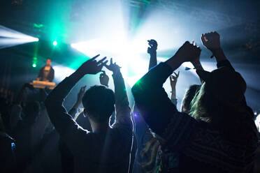 Silhouette von tanzenden Menschen bei einem Konzert - FOLF11649