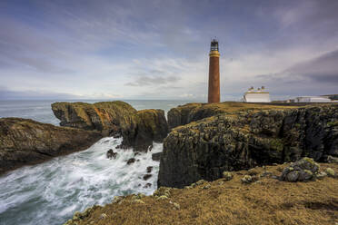 Butt of Lewis Lighthouse with rugged coastline, Isle of Lewis, Outer Hebrides, Scotland, United Kingdom, Europe - RHPLF22319