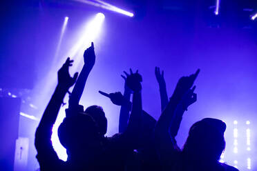 Silhouette von tanzenden Menschen bei einem Konzert - FOLF11698