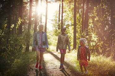 Family walking in forest at sunset - FOLF11810