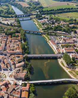 Aerial view of bridges crossing the Orb river in Beziers, France. - AAEF14876