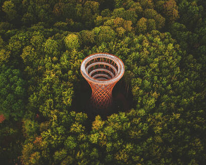 Luftaufnahme des Skovtarne-Turms, eines modernen Holzturms, Dänemark. - AAEF14983