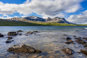 Sweden, Norrbotten County, Long exposure of Akkajaure reservoir in summer - STSF03308