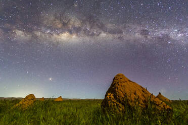 The Milky Way over termite mounds in Cape Range National Park, Exmouth, Western Australia, Australia, Pacific - RHPLF22359