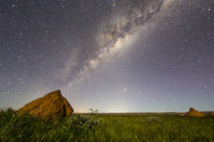 The Milky Way over termite mounds in Cape Range National Park, Exmouth, Western Australia, Australia, Pacific - RHPLF22360