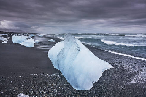 Ice on the seashore outside the Jokulsarlon lagoon, Jokulsarlon, Vatnajokull National Park, south coast of Iceland, Polar Regions - RHPLF22463