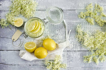 Studio shot of elderflower syrup in mason jar - ASF06837