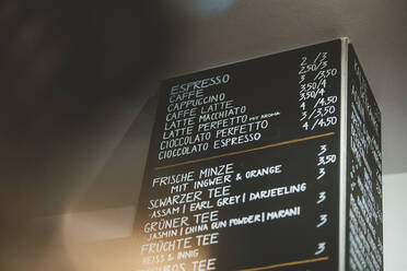 List of menu displayed on board in cafe - JOSEF11588