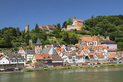 Burg Hirschhorn, Hirschhorn am Neckar, Burgenstravue, Odenwald, Neckartal, Hessen, Deutschland, Europa - RHPLF22565