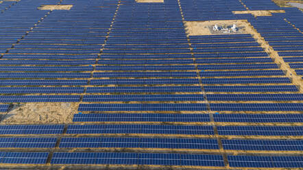 Aerial view of Solar Panel field in Bhojawala, Nagina, Uttar Pradesh, India. - AAEF15142