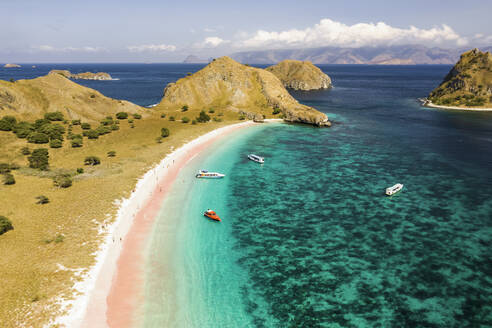 Aerial view of Pink Beach in Komodo National Park in Indonesia. - AAEF15266