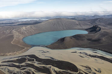 Aerial view of an Icelandic landscape with lake, Southern, Iceland. - AAEF15395