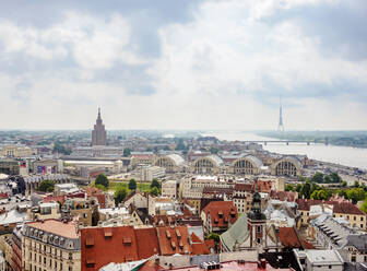 View towards Academy of Sciences and Central Market, Riga, Latvia, Europe - RHPLF22769