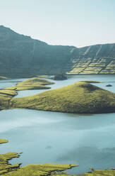 Beautiful view of lake in front of mountains at Corvo Island, Azores, Portugal - FVSF00458