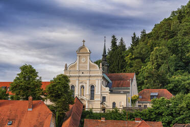 Slovenia, Savinja, Celje, Facade of Saint Cecilia Church - ABOF00788