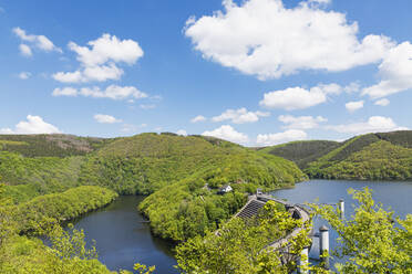 Scenic landscape and Urft dam at Eifel National Park, Germany - GWF07533
