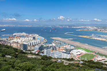 View from the Rock of Gibraltar and the airport, Gibraltar, British Overseas Territory, Europe - RHPLF23043
