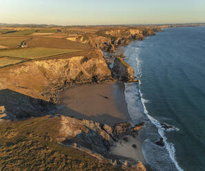 Aerial view of Bedruthan Carnewas, Cornwall, UK. - AAEF15512