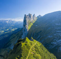 Aerial view of a mountain peak on Swiss Alps, Sax, St. Gallen, Switzerland. - AAEF15537