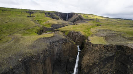 Aerial view of Litlanesfoss waterfall in Fljotsdalshreppur, Iceland. - AAEF15628