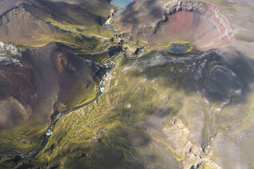 Aerial view of Holmsarfossar, waterfall and canyon in Southern peninsula, Iceland. - AAEF15652