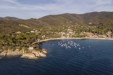Aerial view of a small bay in Procchio along the coast on Elba Island, Italy. - AAEF15719