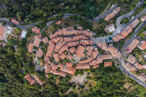 Aerial view of Poggio, a small town on the hilltop, Marciana, Elba Island, Italy. - AAEF15730