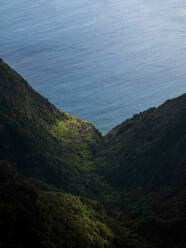 Luftaufnahme der Vereda do Cabeco do lobinho an der Küste von Madeira - AAEF15780