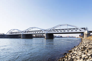 Germany, Baden-Wurttemberg, Mannheim, Konrad Adenauer Bridge stretching over Rhine River - GWF07545