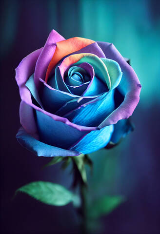 Head of blue and pink blooming rose stock photo