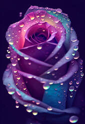 Head of blue and pink rose covered in raindrops - SKGF00049