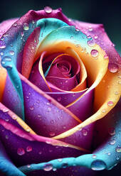 Kopf einer blauen und rosa Rose, bedeckt mit Regentropfen - SKGF00050