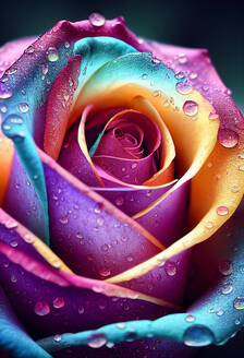 Head of blue and pink rose covered in raindrops - SKGF00050