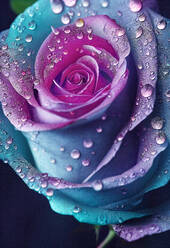 Head of blue and pink rose covered in raindrops - SKGF00052